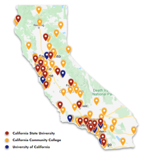 Map of California Community Colleges, California State Universities, and Universities of California