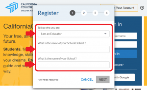 Screenshot of Educator Account Registration Prompt