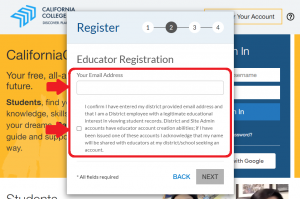 Screenshot of Educator Account Registration Prompt