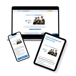 Laptop, tablet, and smartphone with the Resource Hub front page featured