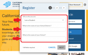 Screenshot of Student Account Registration Prompt