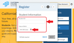 Screenshot of Student Account Registration Prompt